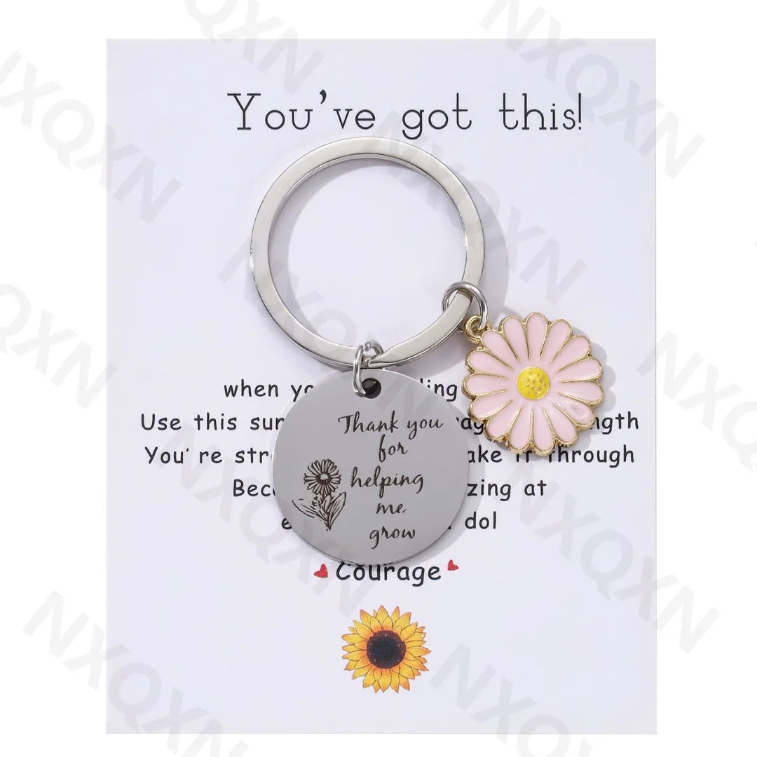 Classic Sunflower Thank you for helping me grow Steel Plate Keychain For Parents Teachers Handmade Jewelry Gift Key Decoration
