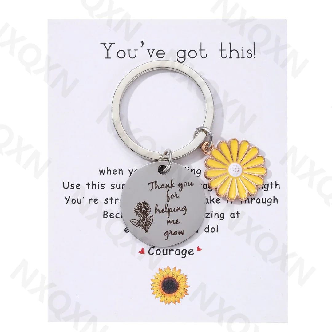 Classic Sunflower Thank you for helping me grow Steel Plate Keychain For Parents Teachers Handmade Jewelry Gift Key Decoration