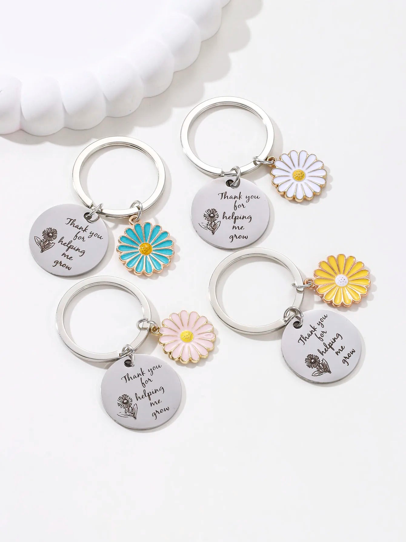 Classic Sunflower Thank you for helping me grow Steel Plate Keychain For Parents Teachers Handmade Jewelry Gift Key Decoration