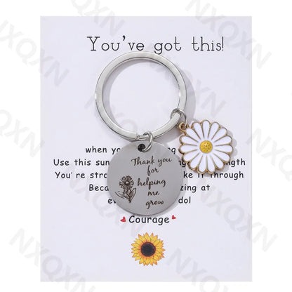 Classic Sunflower Thank you for helping me grow Steel Plate Keychain For Parents Teachers Handmade Jewelry Gift Key Decoration