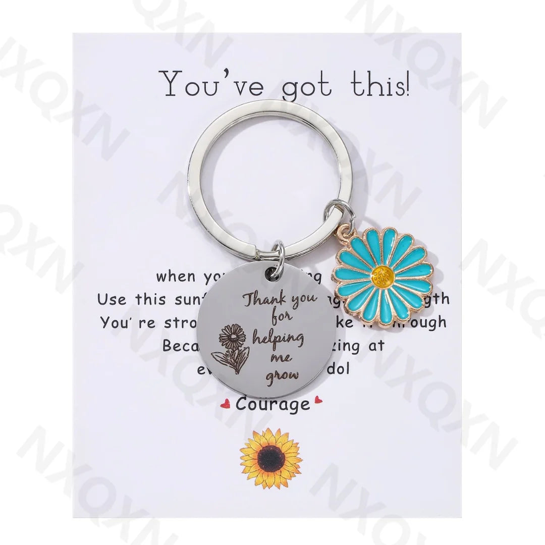 Classic Sunflower Thank you for helping me grow Steel Plate Keychain For Parents Teachers Handmade Jewelry Gift Key Decoration